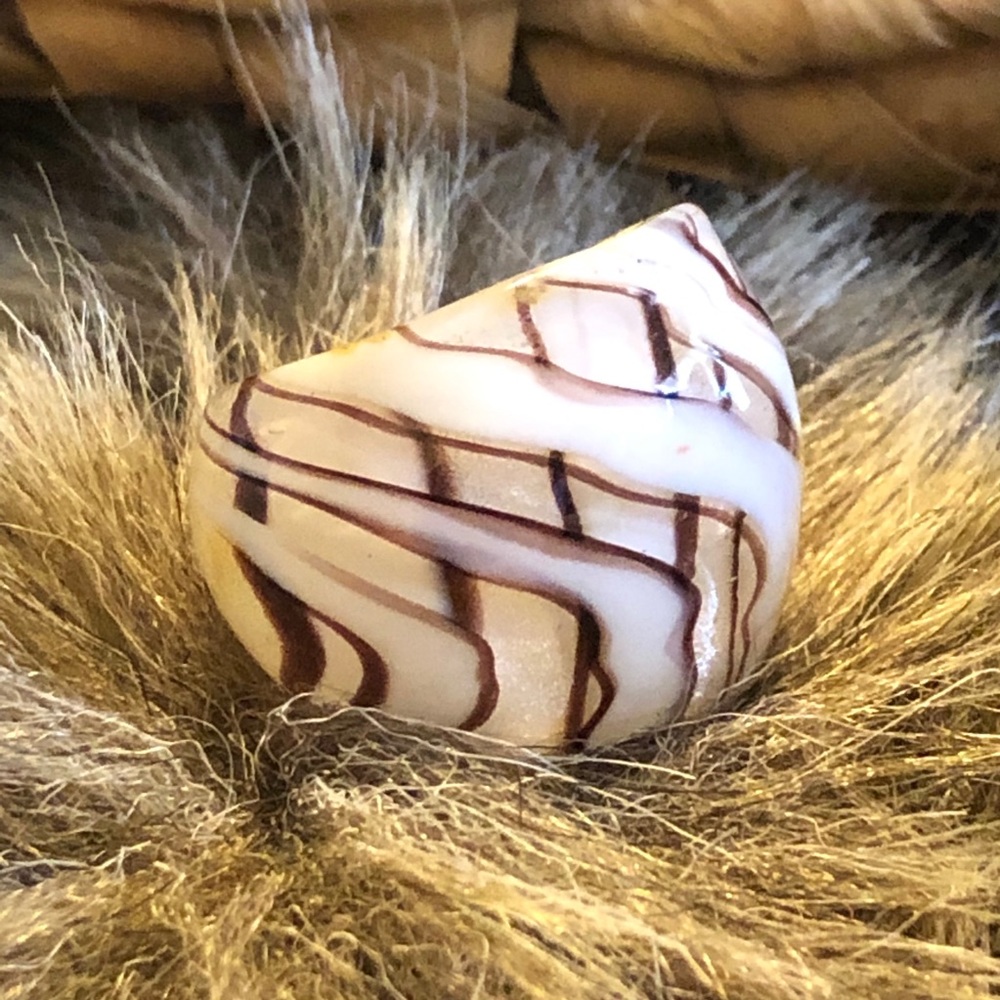 Handmade brown and white sparkle glass ring